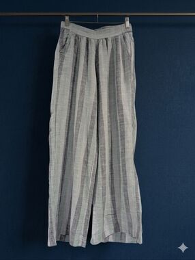 Splendid Collection Striped Linen Wide Leg Pants Size Medium Blue Gray